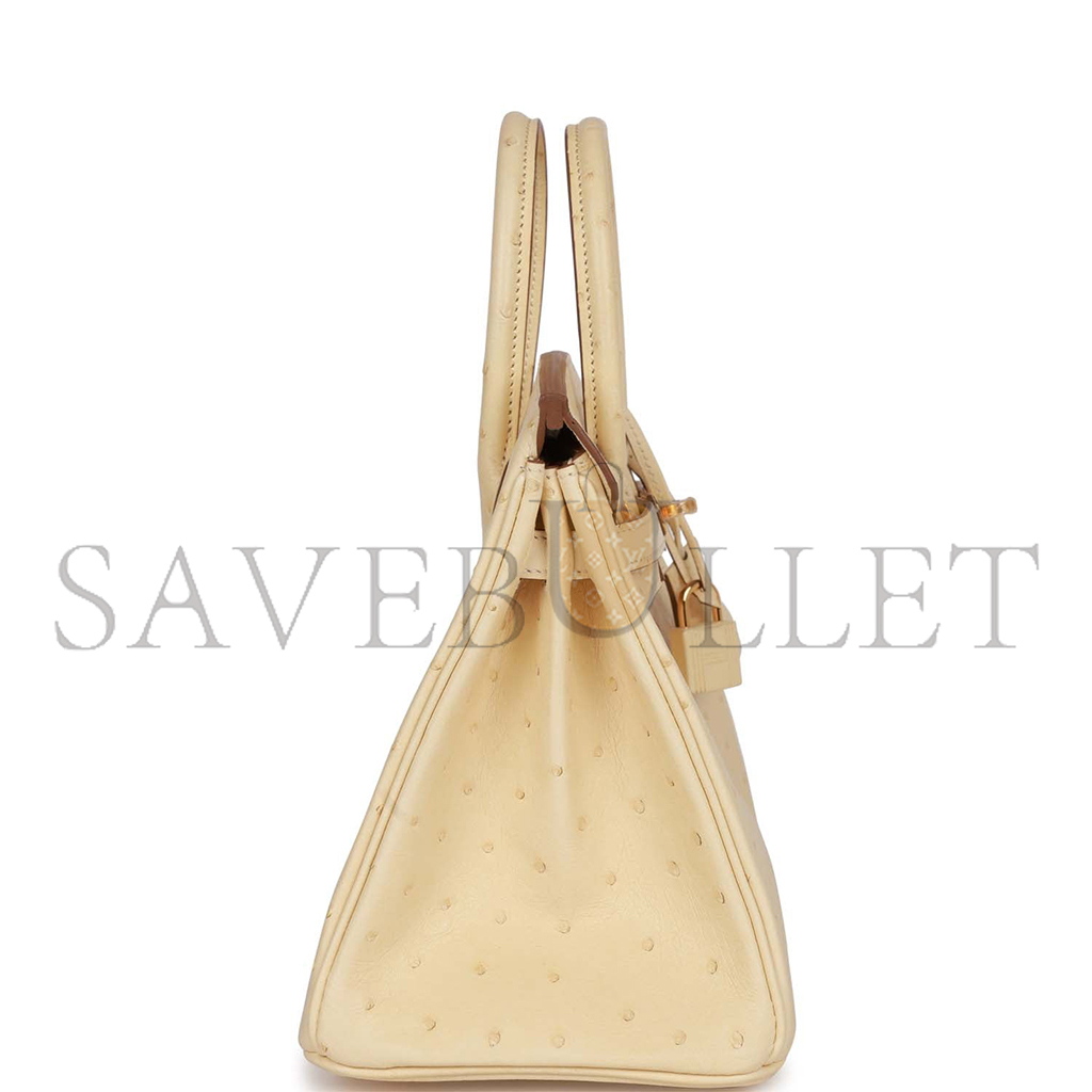 H**mes master birkin 25 ostrich leather milk tea color gold buckle h041944ck98 (25*20*13cm)